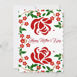 Tarjeta Festiva Día de la Madre Roses Rojos Floral Verde Foliage C
