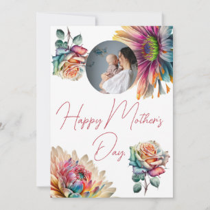 Tarjeta Festiva Día de la Madre simple flor mamá y bebé foto