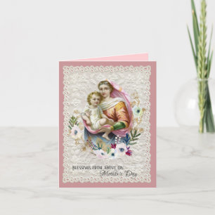 Tarjeta Festiva Día de la Madre Vintage Religiosa Virgen María