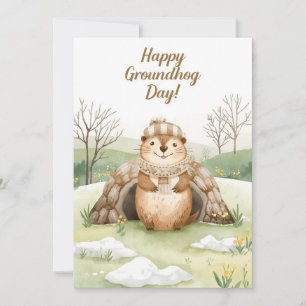 Tarjeta Festiva Día de la marmota acuarela