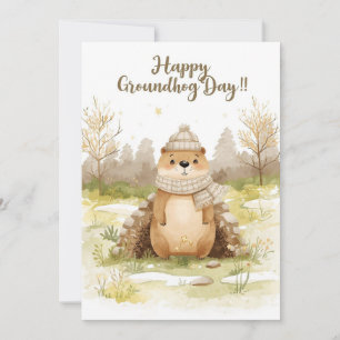 Tarjeta Festiva Día de la marmota acuarela
