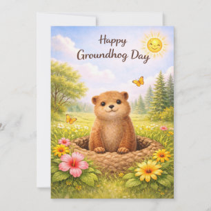Tarjeta Festiva Día de la marmota acuarela