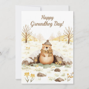Tarjeta Festiva Día de la marmota acuarela