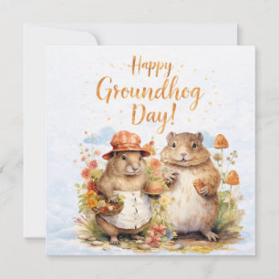 Tarjeta Festiva Día de la marmota acuarela