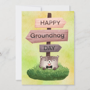 Tarjeta Festiva Día de la marmota acuarela