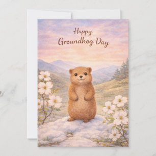 Tarjeta Festiva Día de la marmota acuarela