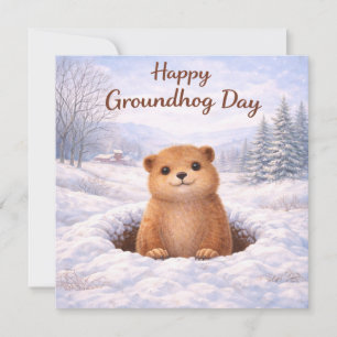Tarjeta Festiva Día de la marmota en el día de invierno