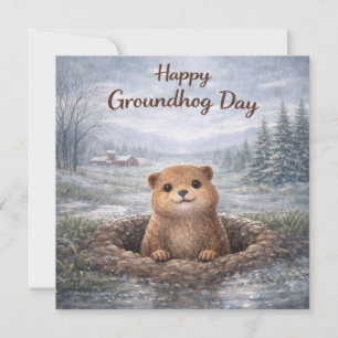 Tarjeta Festiva Día de la marmota en un día lluvioso
