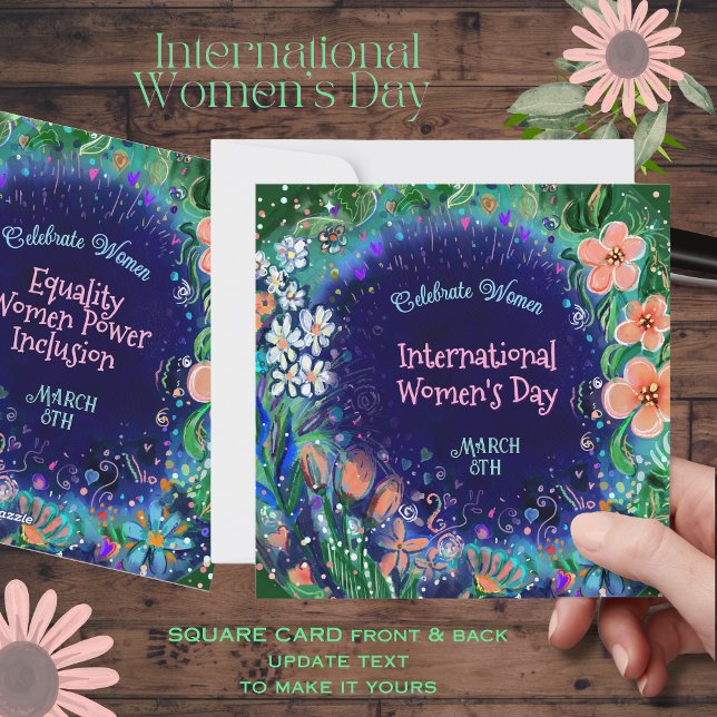 Tarjeta Festiva Día de la Mujer Floral, vibrante y acuarela (Watercolor vibrant Floral Women's Day Holiday Card)