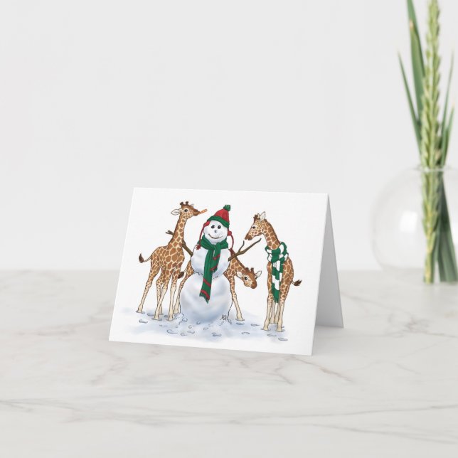 Tarjeta Festiva Día de la nieve de la jirafa (Anverso)