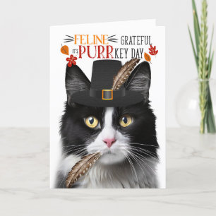 Tarjeta Festiva Día de la PURR: Gato de Tuxedo Blanco Negro