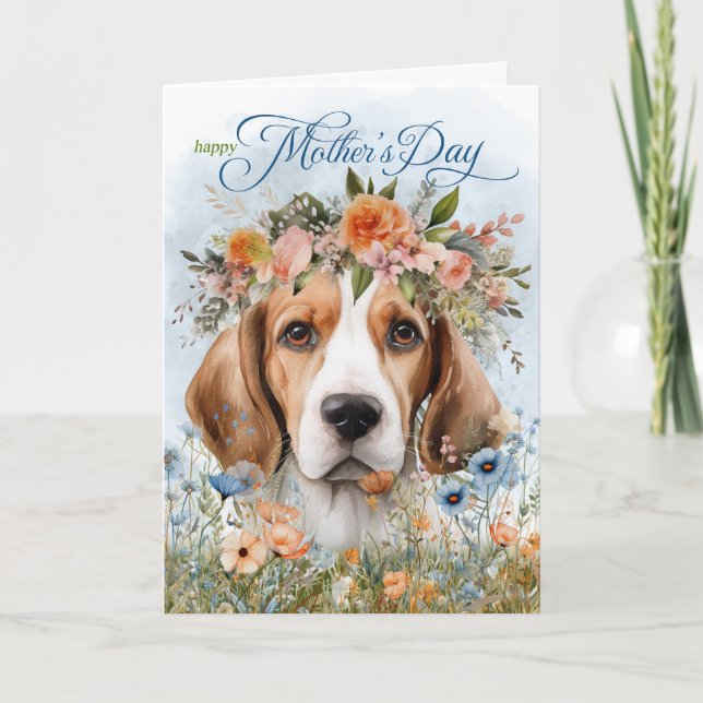 Tarjeta Festiva Día de las Madres de Beagle Dog Wildflower (Anverso)