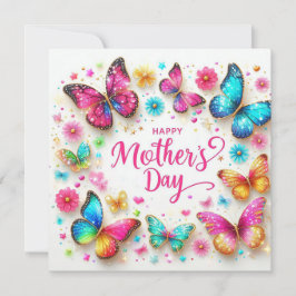 Tarjeta Festiva Día de las Madres Mariposas Brillantes