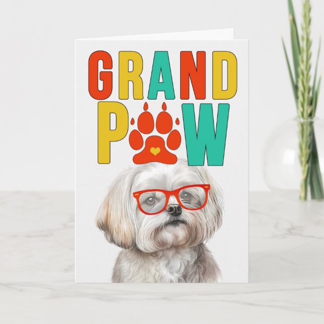 Tarjeta Festiva Día de los abuelos del GrandDOG maltés de GrandPAW (Anverso)