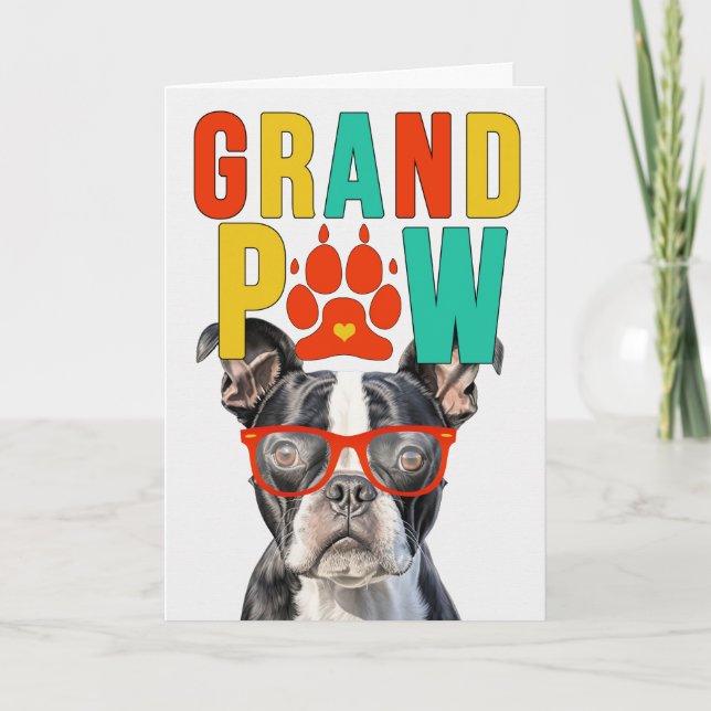Tarjeta Festiva Día de los Abuelos GrandDOG de Boston Terrier (Anverso)
