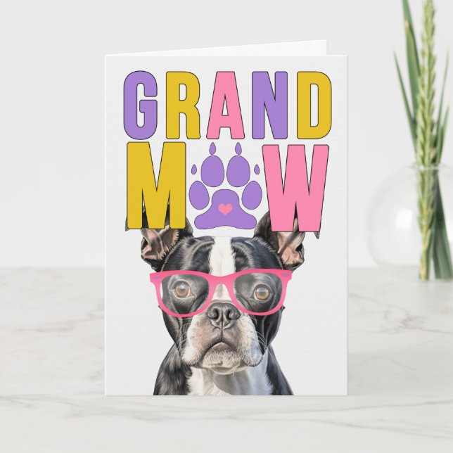 Tarjeta Festiva Día de los Abuelos GrandDOG de Boston Terrier (Anverso)