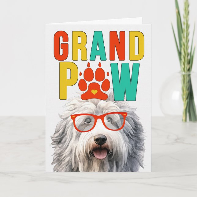 Tarjeta Festiva Día de los Abuelos GrandDOG de GrandPAW Sheepdog (Anverso)