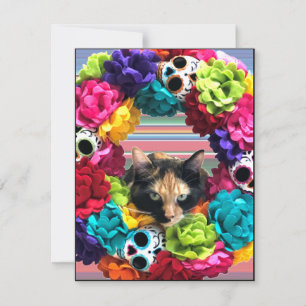 Tarjeta Festiva Día de los Muertos Gato 