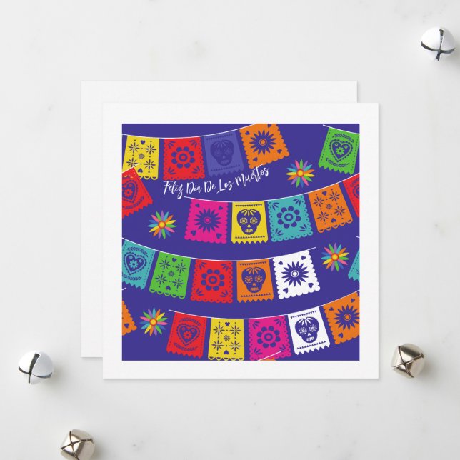 Tarjeta Festiva Dia De Los Muertos Papel Picado (Anverso/Reverso In Situ)