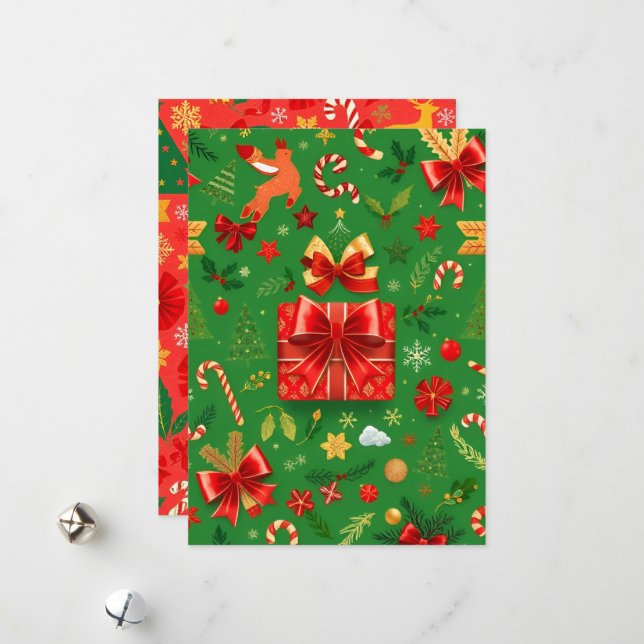 TARJETA FESTIVA DÍA DE LOS NAVIDADES ROJOS Y VERDES (Anverso/Reverso In Situ)