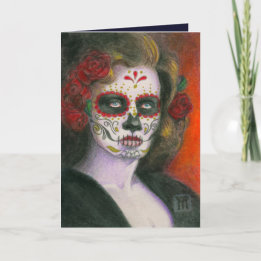 Tarjeta Festiva Día de Muertos Calavera de Azúcar con Rosas