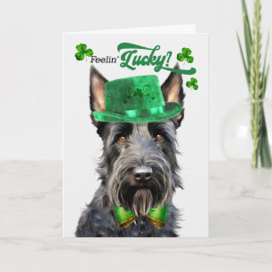 Tarjeta Festiva Día de San Patricio afortunado perro terrier escoc