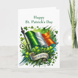 Tarjeta Festiva Día de San Patricio Bandera Verde Shamrock Ilustra