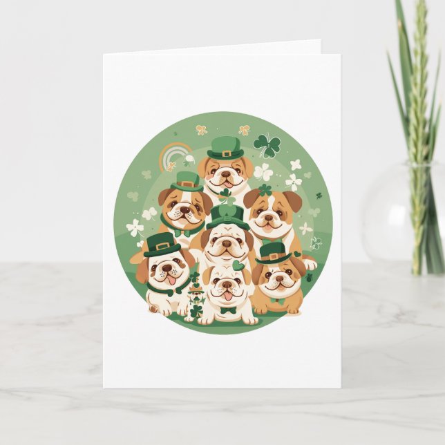 Tarjeta Festiva Día de San Patricio Bulldogs Ingleses (Anverso)