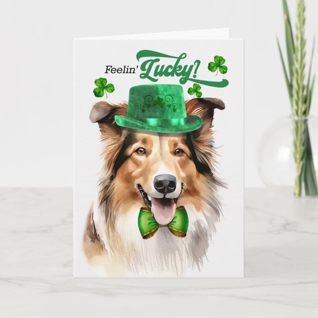 Tarjeta Festiva Día de San Patricio de Collie Dog Feelin (Anverso)