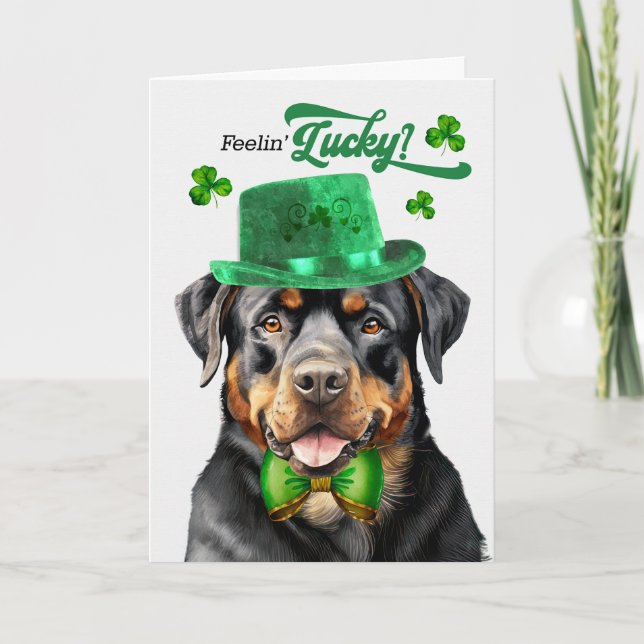 Tarjeta Festiva Día de San Patricio de Rottweiler Dog Feelin (Anverso)