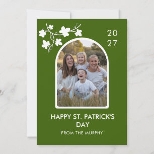 Tarjeta Festiva Día de San Patricio Foto Elegante Trébol Simple