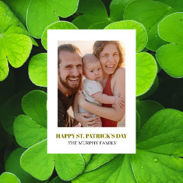 Tarjeta Festiva Día de San Patricio Foto Elegante Trébol Simple