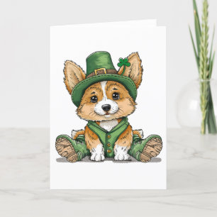 Tarjeta Festiva Día de San Patricio Perro Corgi