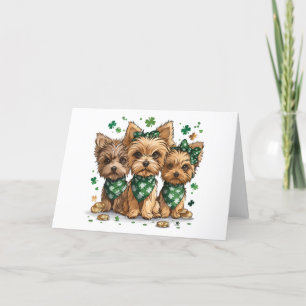 Tarjeta Festiva Día de San Patricio Perros Yorkshire Terrier