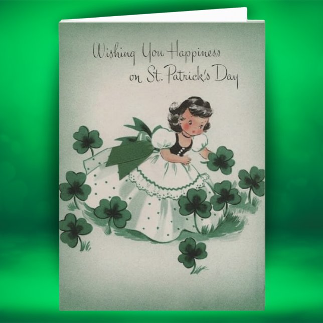Tarjeta Festiva Día de San Patricio, Personalizado irlandés retro  (Retro Vintage Irish Girl Custom St. Patrick's Day Holiday Card)