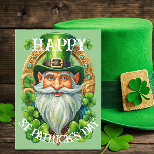 Tarjeta Festiva Día de San Patricio Saludo de Gnomo Duende Afortun