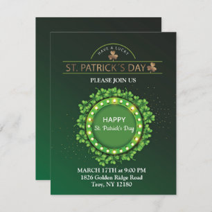 Tarjeta Festiva Día de San Patricio Sombrero Duende Trébol Irlandé
