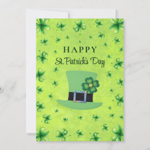 Tarjeta Festiva Día de San Patricio Trebol de acuarela sobre verde