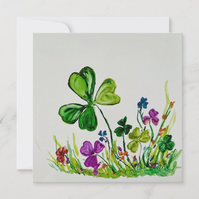 Tarjeta Festiva Día de San Patricio Trébol de la suerte (Anverso)