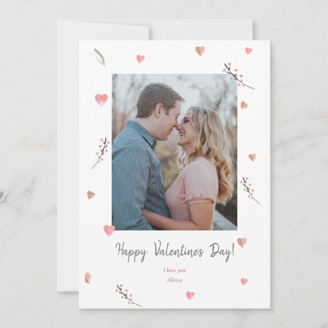 Tarjeta Festiva Día de San Valentín acuarela Corazones Pastel Rubo (Anverso)