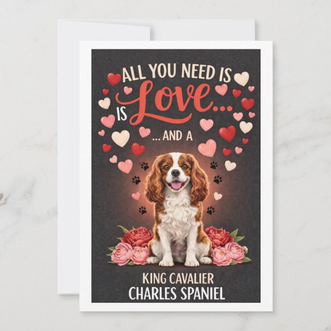 Tarjeta Festiva Día de San Valentín adorable rey cavalier charles  (Anverso)