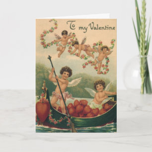 Tarjeta Festiva Día de San Valentín antiguo, querubines victoriano