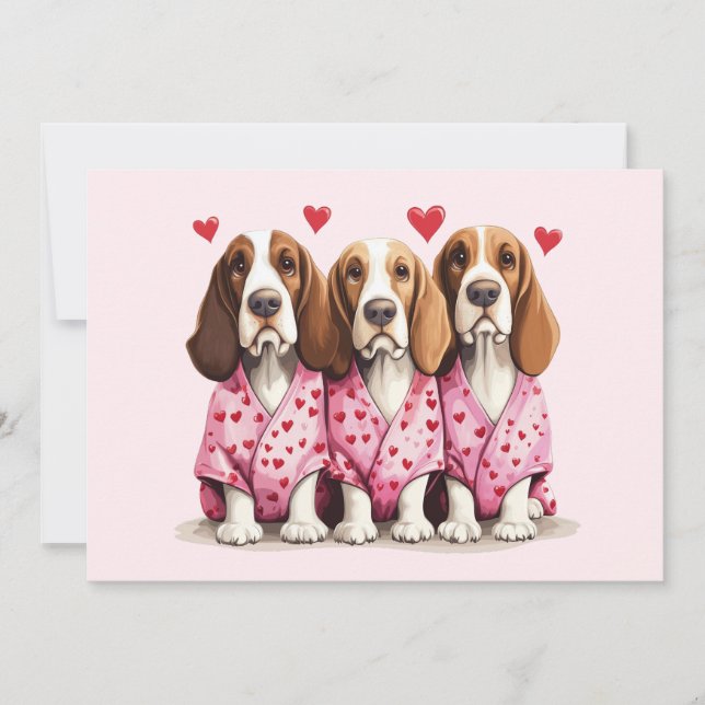 Tarjeta Festiva Día de San Valentín Basset Hound Dogs (Anverso)