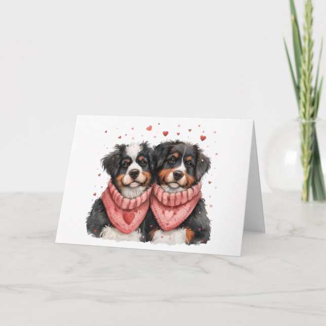 Tarjeta Festiva Día de San Valentín Bernese Mountain Dogs (Anverso)