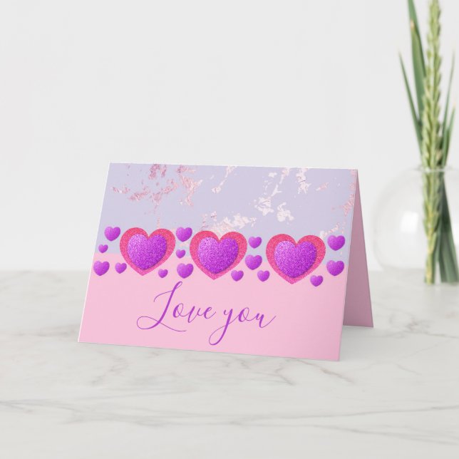 Tarjeta Festiva Día de San Valentín Bonito Glitter Rosa y Mármol (Anverso)