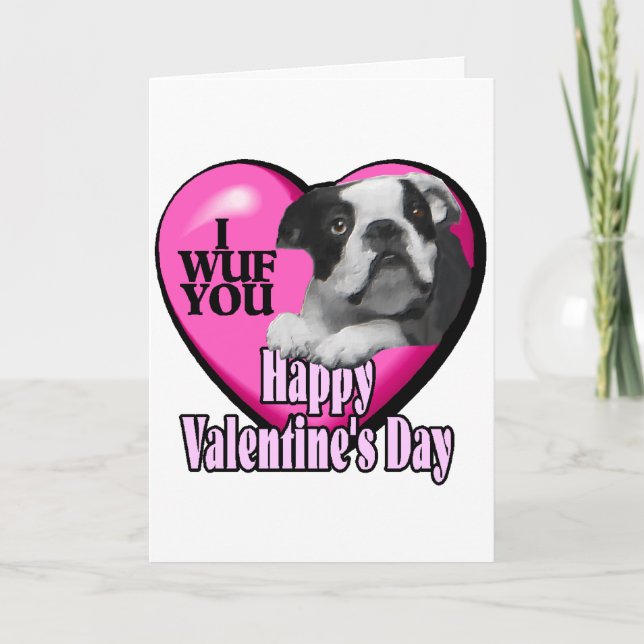Tarjeta Festiva Día de San Valentín Boston Terrier (Anverso)