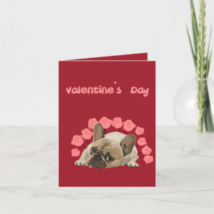 Tarjeta Festiva Día de San Valentín  bulldog francés rosas pastel