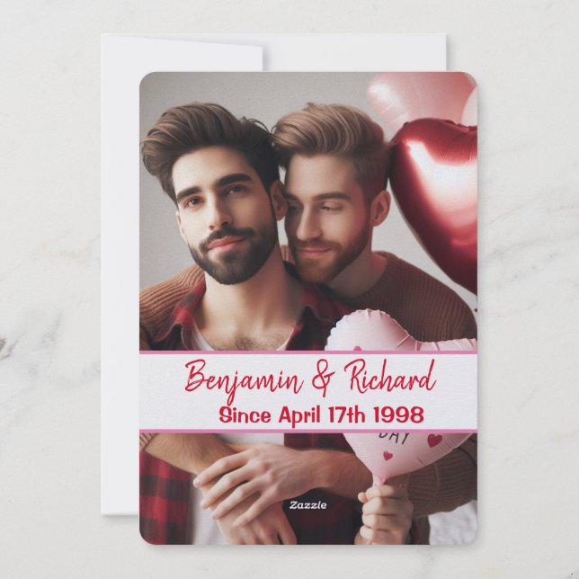 Tarjeta Festiva Día de San Valentín | Candy Hearts Gay Couple Fun  (Reverso)