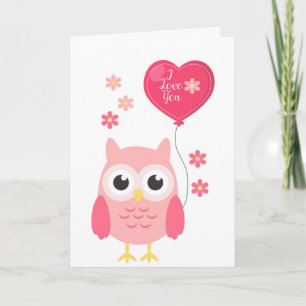 Tarjeta Festiva día de San Valentín Card Cute Lechuza Rosa Te Amo