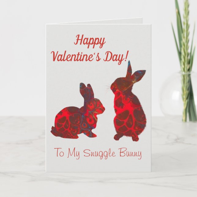 Tarjeta Festiva Día de San Valentín Card Snuggle Bunny Red Art (Anverso)